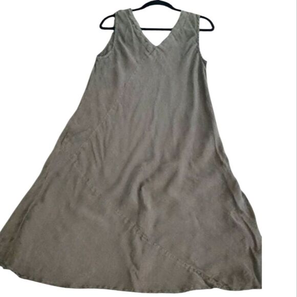 Crown Linen Designs Gray Green Elegant Sleeveless Midi Maxi Dress XL - Picture 1 of 7